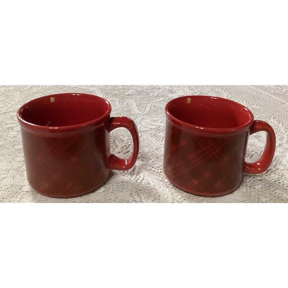Set of 2 Red Plaid Mug Coffee Cups Dat'l Do It Inc. - Picture 1 of 10